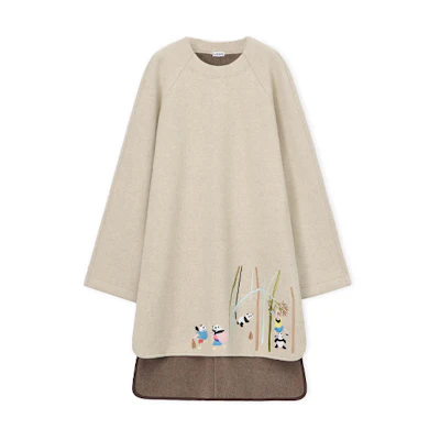 (Women) LOEWE Loose Fit Panda Embroidered Long-Sleeve Dress Light Gray S359Y23X90-1790