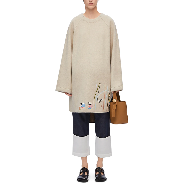 Lookbook (Women) LOEWE  Loose Fit Panda Embroidered Long-Sleeve Dress Light Gray S359Y23X90-1790