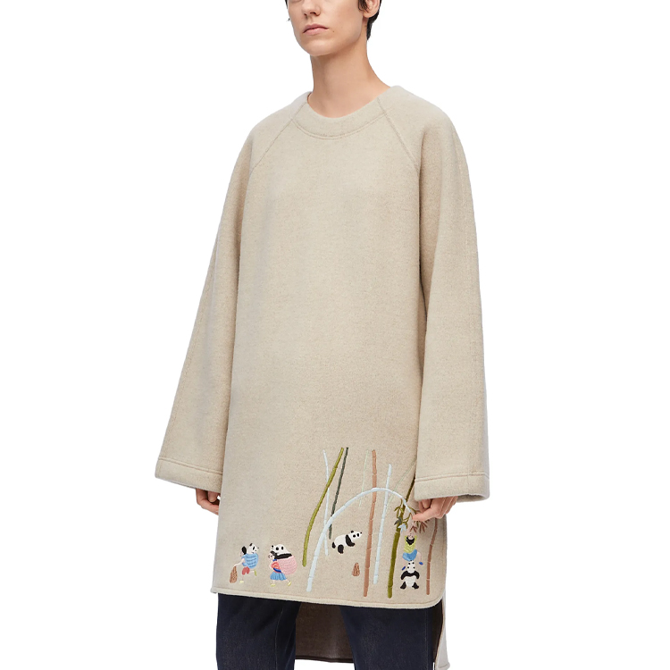 Purchase (Women) LOEWE  Loose Fit Panda Embroidered Long-Sleeve Dress Light Gray S359Y23X90-1790