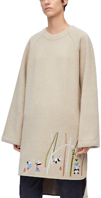(Women) LOEWE Loose Fit Panda Embroidered Long-Sleeve Dress Light Gray S359Y23X90-1790 Purchase (Women) LOEWE Loose Fit Panda Embroidered Long-Sleeve Dress Light Gray S359Y23X90-1790