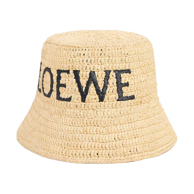 (Women) LOEWE Natural Raffia Embroidered Logo Bucket Hat. K820HB1XA4