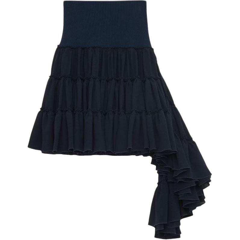 (Women) LOEWE  Navy Blue Silk Ruffled Casual Short Skirt. S540Y08XAJ-5440
