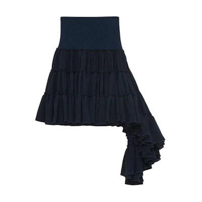 (Women) LOEWE Navy Blue Silk Ruffled Casual Short Skirt. S540Y08XAJ-5440