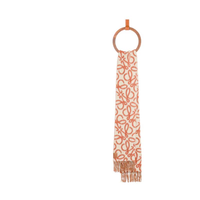 (Women) LOEWE Orange Scarf with Logo Print and Tassel Edges. F811257X239102