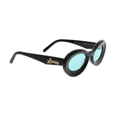 (Women) LOEWE Oval Acetate Sunglasses with Logo, Black. LW40110U5001V