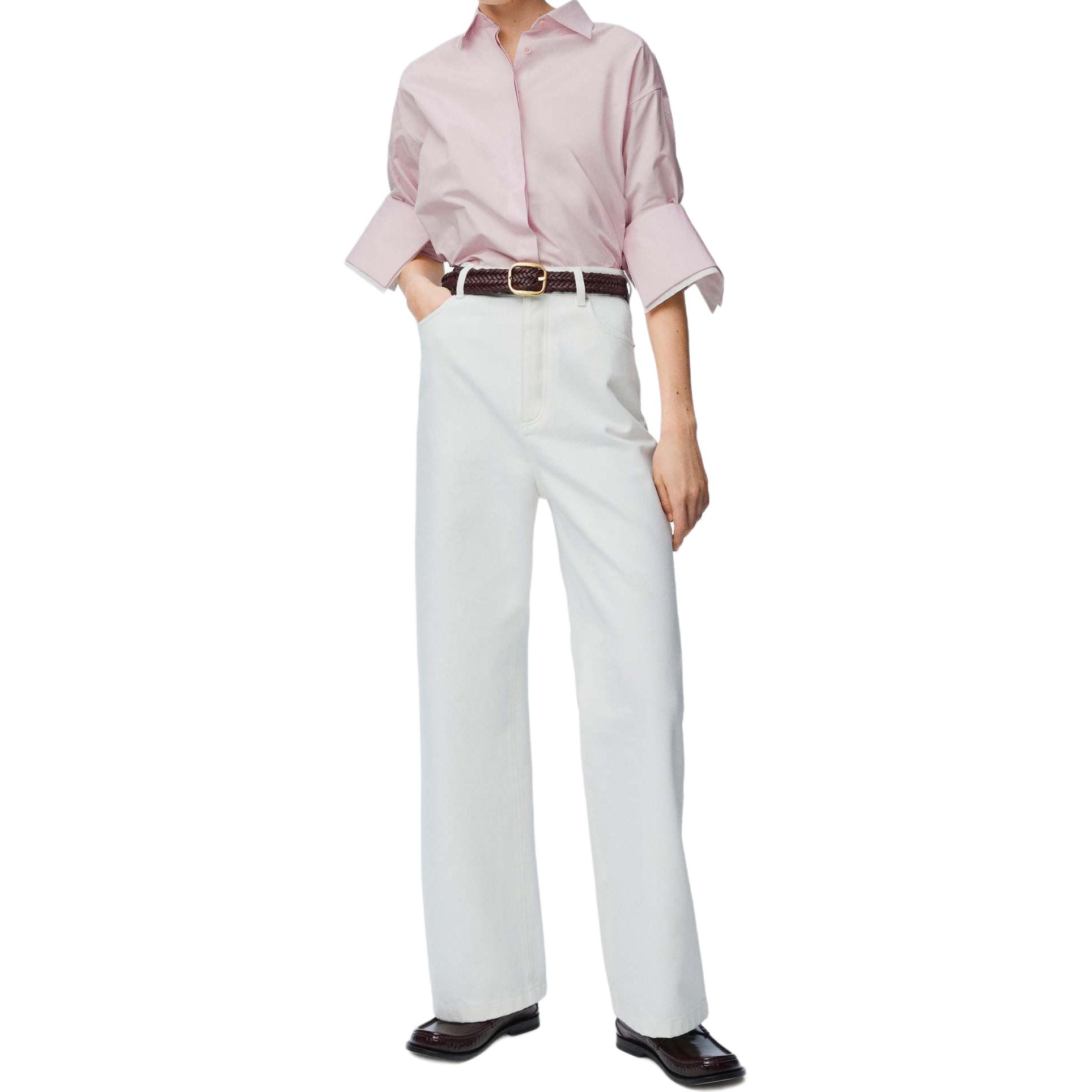 Lookbook (W) LOEWE Kemeja Lengan Panjang Oversized Warna Merah Jambu dengan Butang. S359Y05XBY-3864