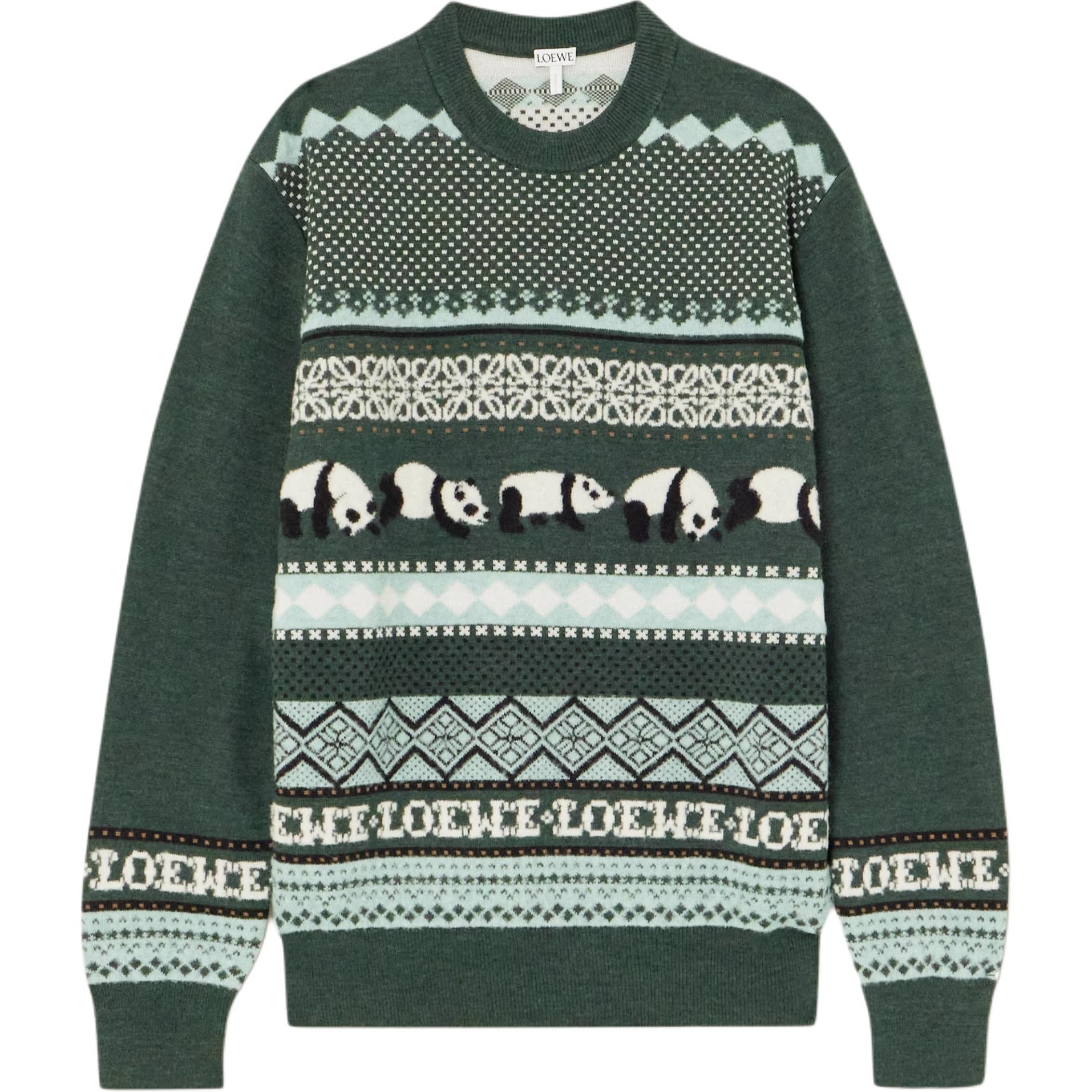 (Women) LOEWE  Panda Print Wool Crewneck Sweater - Dark Green. S359Y14KF1-4226