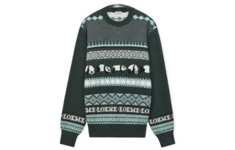 Order (W) LOEWE Sweater Crewneck Bulu Panda Cetakan - Hijau Gelap. S359Y14KF1-4226