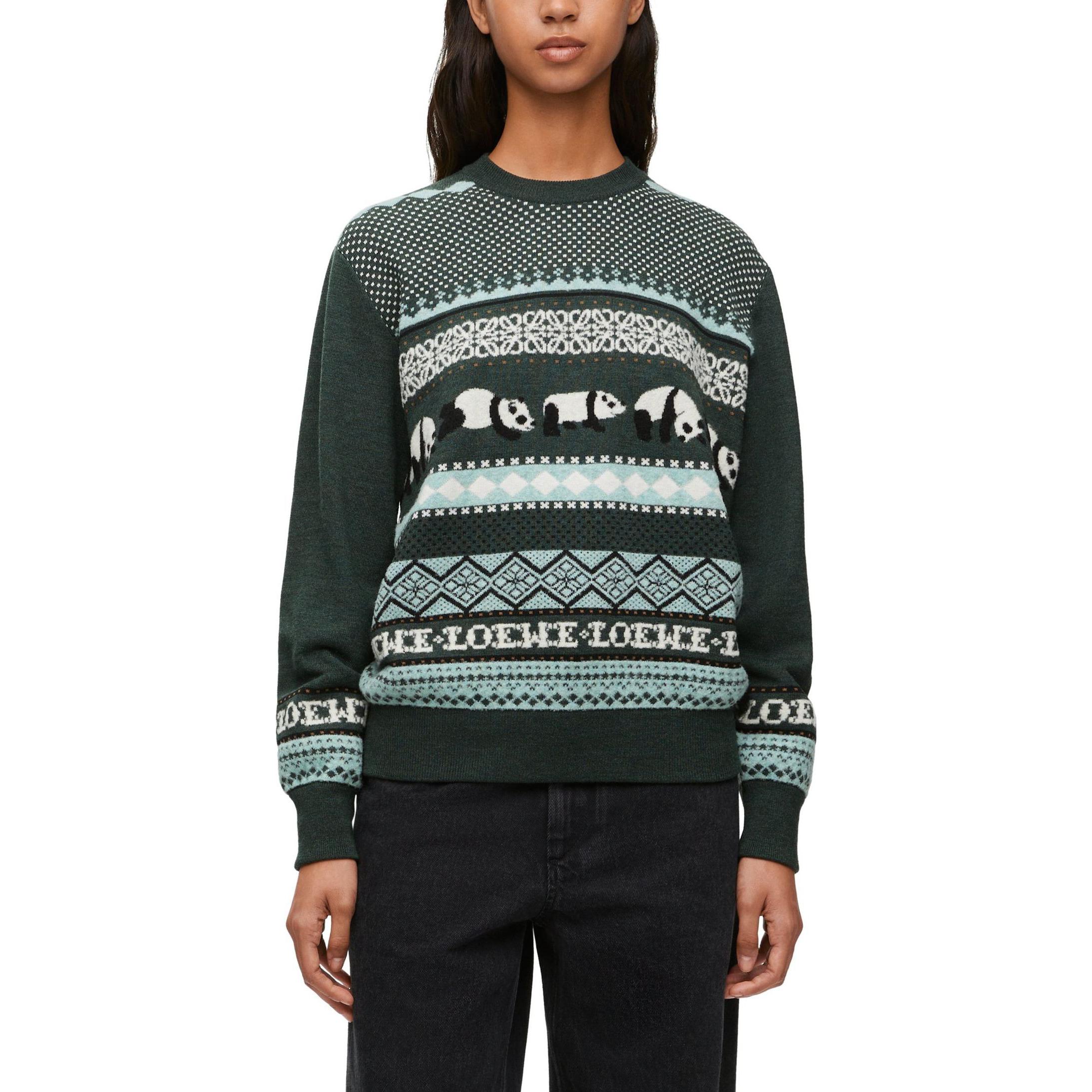 Lookbook (W) LOEWE Sweater Crewneck Bulu Panda Cetakan - Hijau Gelap. S359Y14KF1-4226