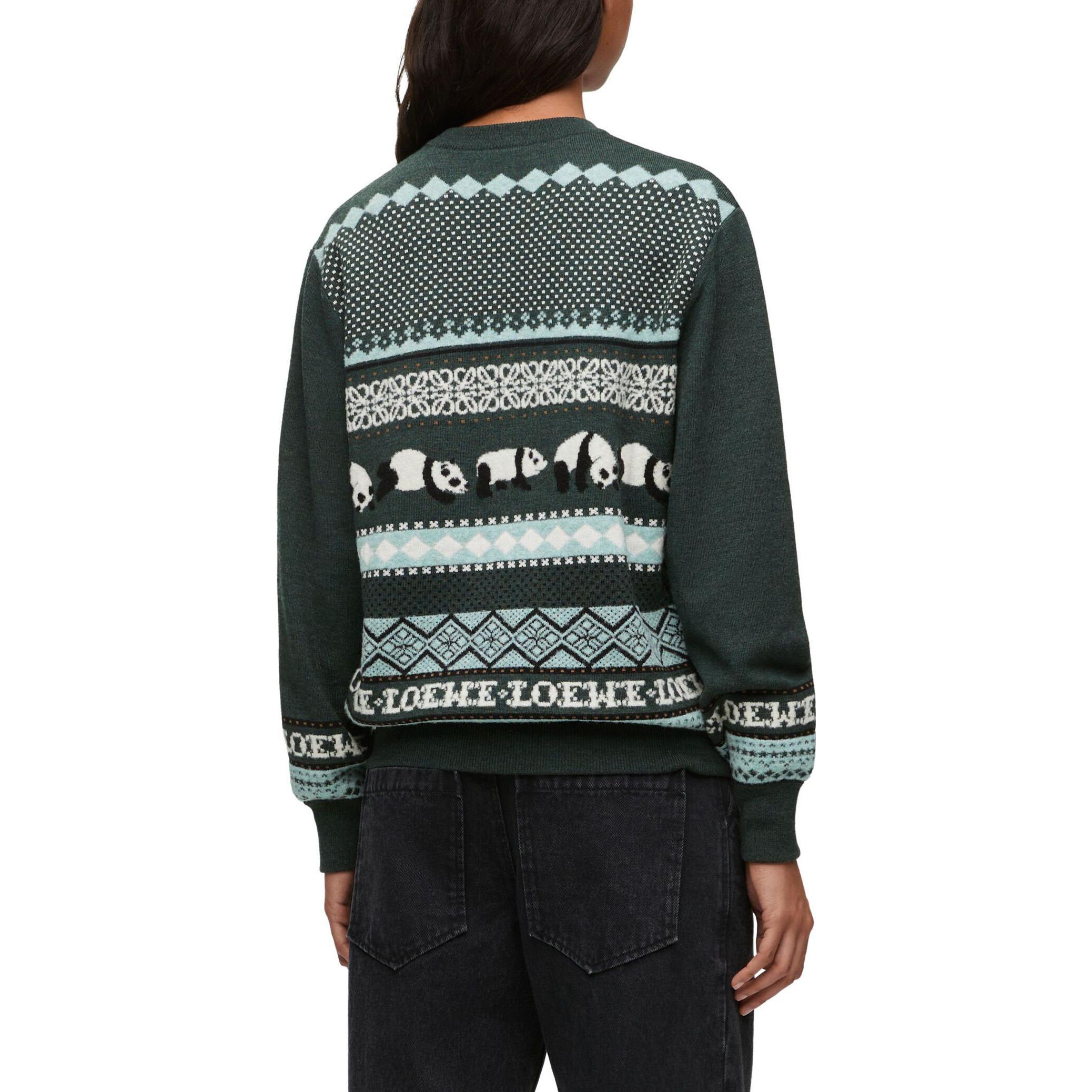 Shop (W) LOEWE Sweater Crewneck Bulu Panda Cetakan - Hijau Gelap. S359Y14KF1-4226