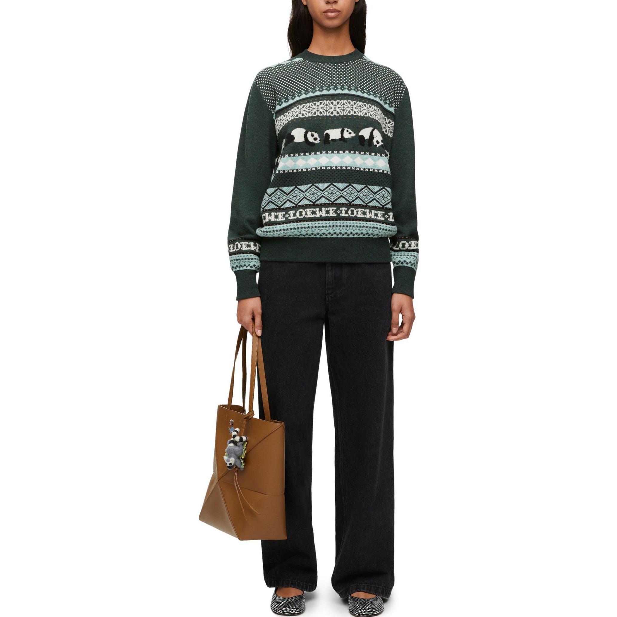 Purchase (W) LOEWE Sweater Crewneck Bulu Panda Cetakan - Hijau Gelap. S359Y14KF1-4226