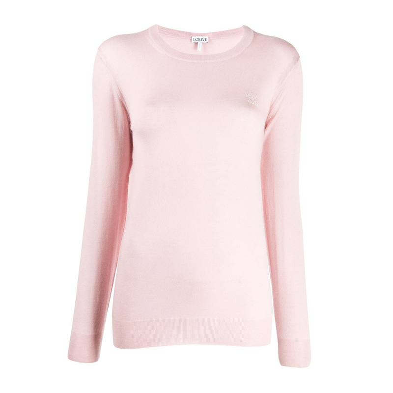 (Women) LOEWE  Pink Slim Fit Crewneck Embroidered Knit Sweater S3109200MI7080