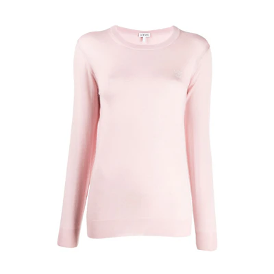 (Women) LOEWE Pink Slim Fit Crewneck Embroidered Knit Sweater S3109200MI7080