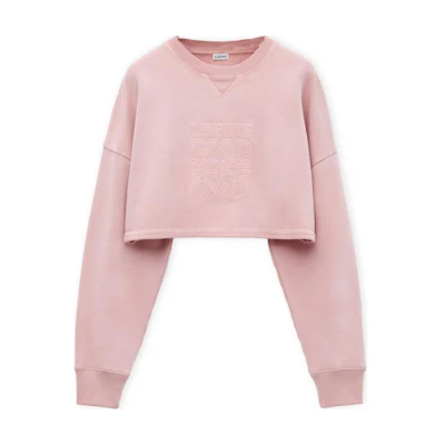 (Women) LOEWE Pink Solid Color Cotton Cropped Sweatshirt. S359Y24X47-7140