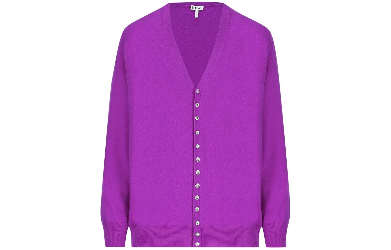 (Women) LOEWE  Purple Single-Breasted V-Neck Long Sleeve Sweater. S540Y16K56-6120
