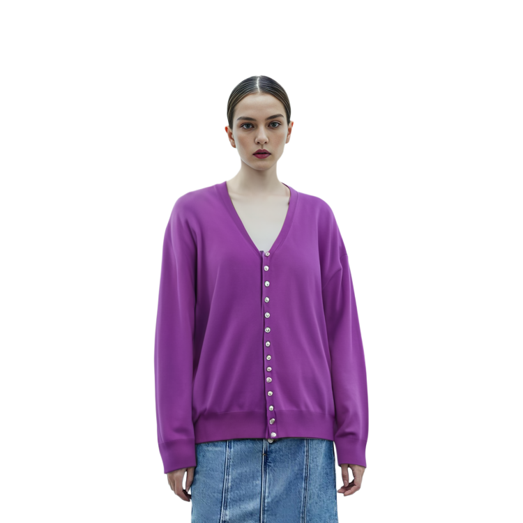 Shop (W) LOEWE Ungu Sweater Lengan Panjang V-Leher Single-Breasted. S540Y16K56-6120