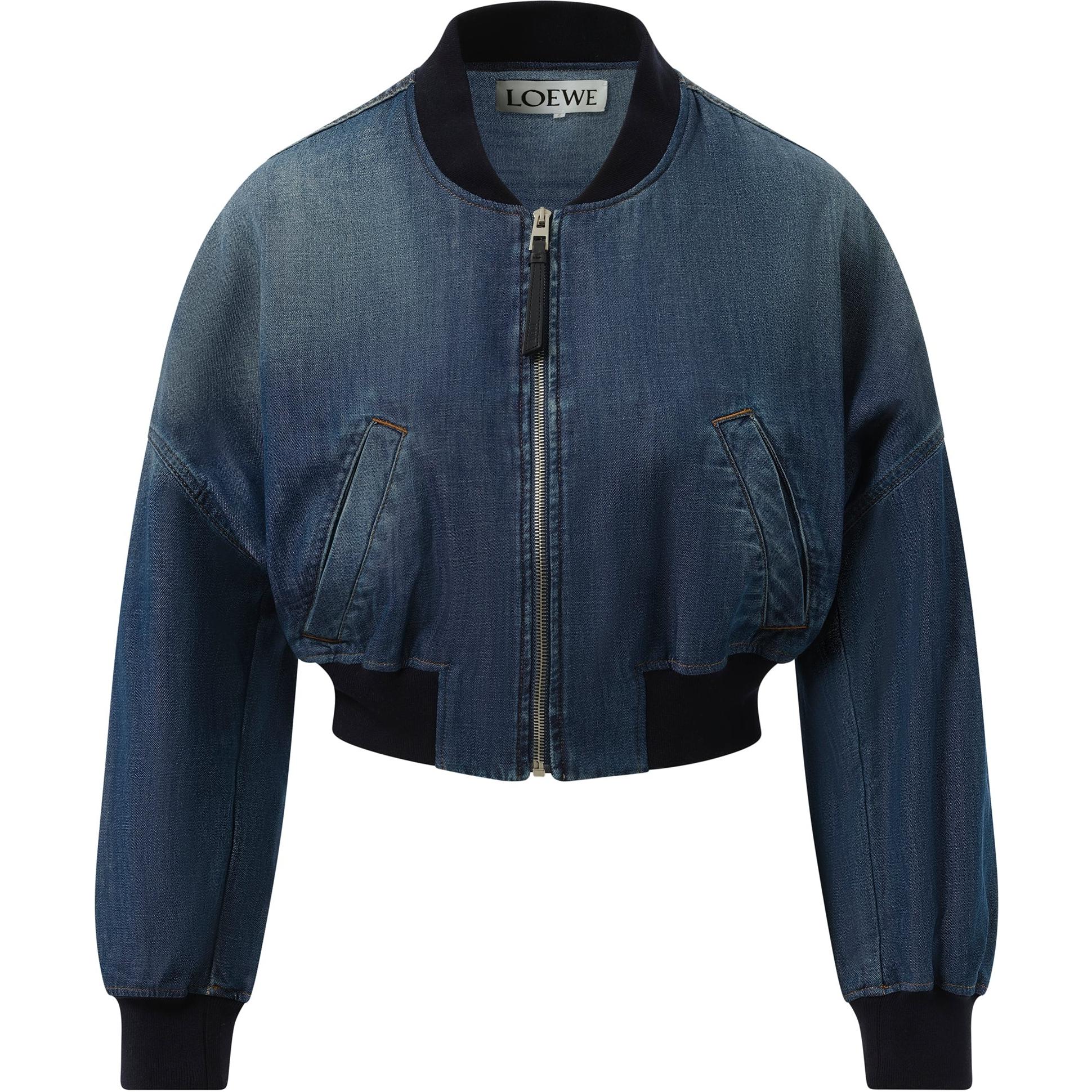 (Women) LOEWE  Ribbed Knit Logo Patch Zip Jacket Washed Blue. S359Y50X67-8438