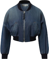 (Women) LOEWE Ribbed Knit Logo Patch Zip Jacket Washed Blue. S359Y50X67-8438 (Women) LOEWE Ribbed Knit Logo Patch Zip Jacket Washed Blue. S359Y50X67-8438