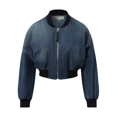 (Women) LOEWE Ribbed Knit Logo Patch Zip Jacket Washed Blue. S359Y50X67-8438