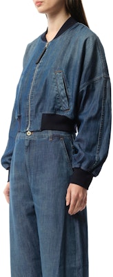 (Women) LOEWE Ribbed Knit Logo Patch Zip Jacket Washed Blue. S359Y50X67-8438 Details for (Women) LOEWE Ribbed Knit Logo Patch Zip Jacket Washed Blue. S359Y50X67-8438