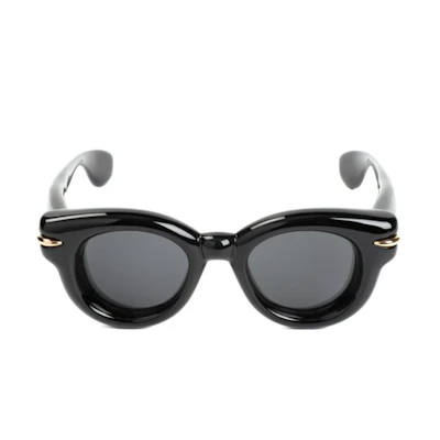 (Women) LOEWE Round Sunglasses Black Frame with Logo Temples LW40118I4601ASHINYBLACK