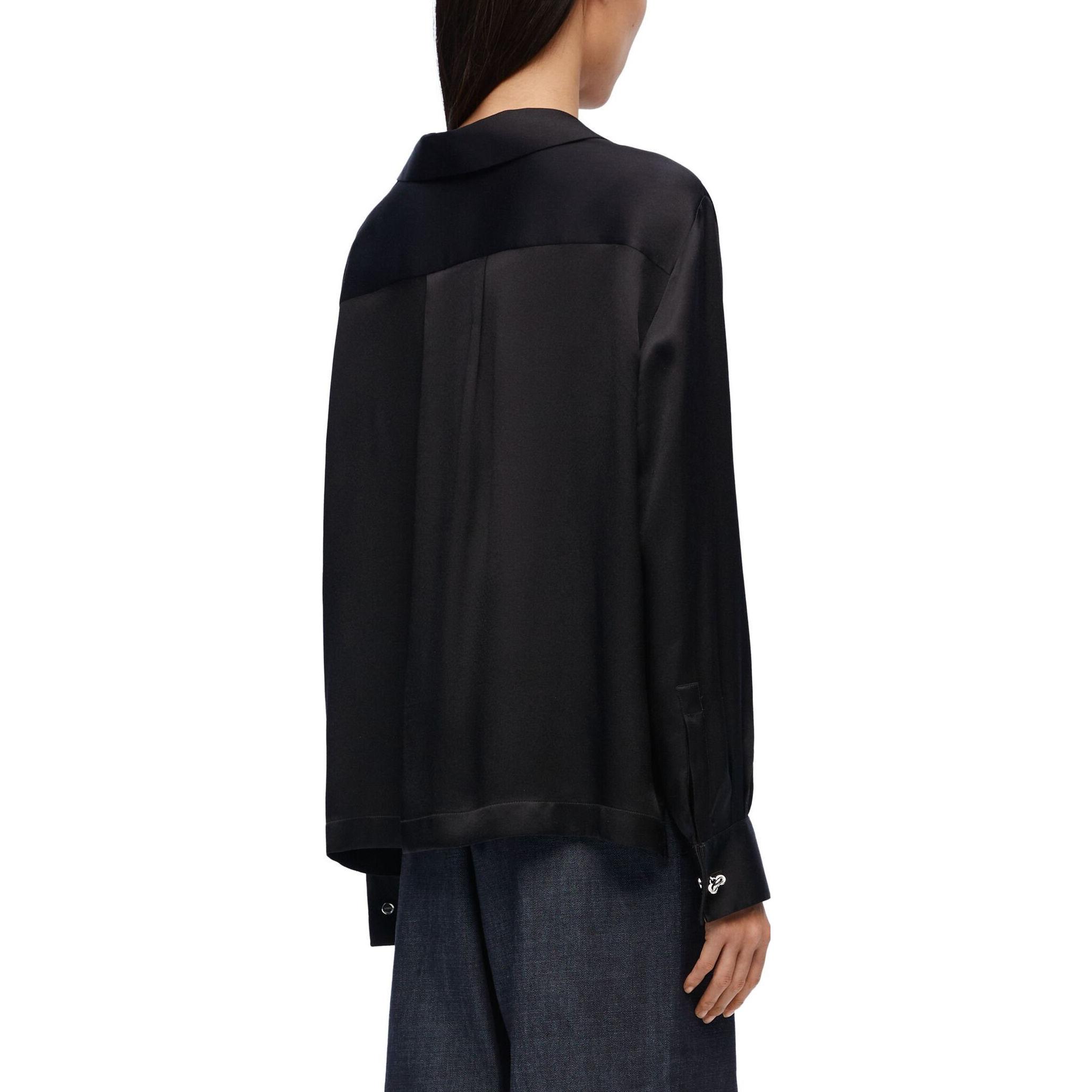 Shop (W) 로에베 실크 새틴 파자마 블라우스 긴소매 버튼업 셔츠 블랙 S359Y05X96-1100