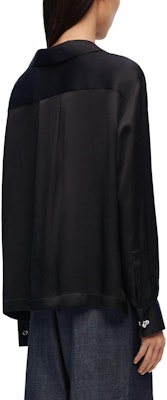 (W) LOEWE 絲綢緞面長袖扣襟睡衣襯衫 黑色 S359Y05X96-1100 Shop (W) LOEWE 絲綢緞面長袖扣襟睡衣襯衫 黑色 S359Y05X96-1100