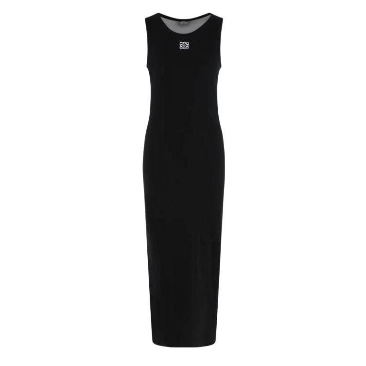 (Women) LOEWE  Slim Fit Black Sleeveless Long Dress with Logo Design. S359Y51X67-1100