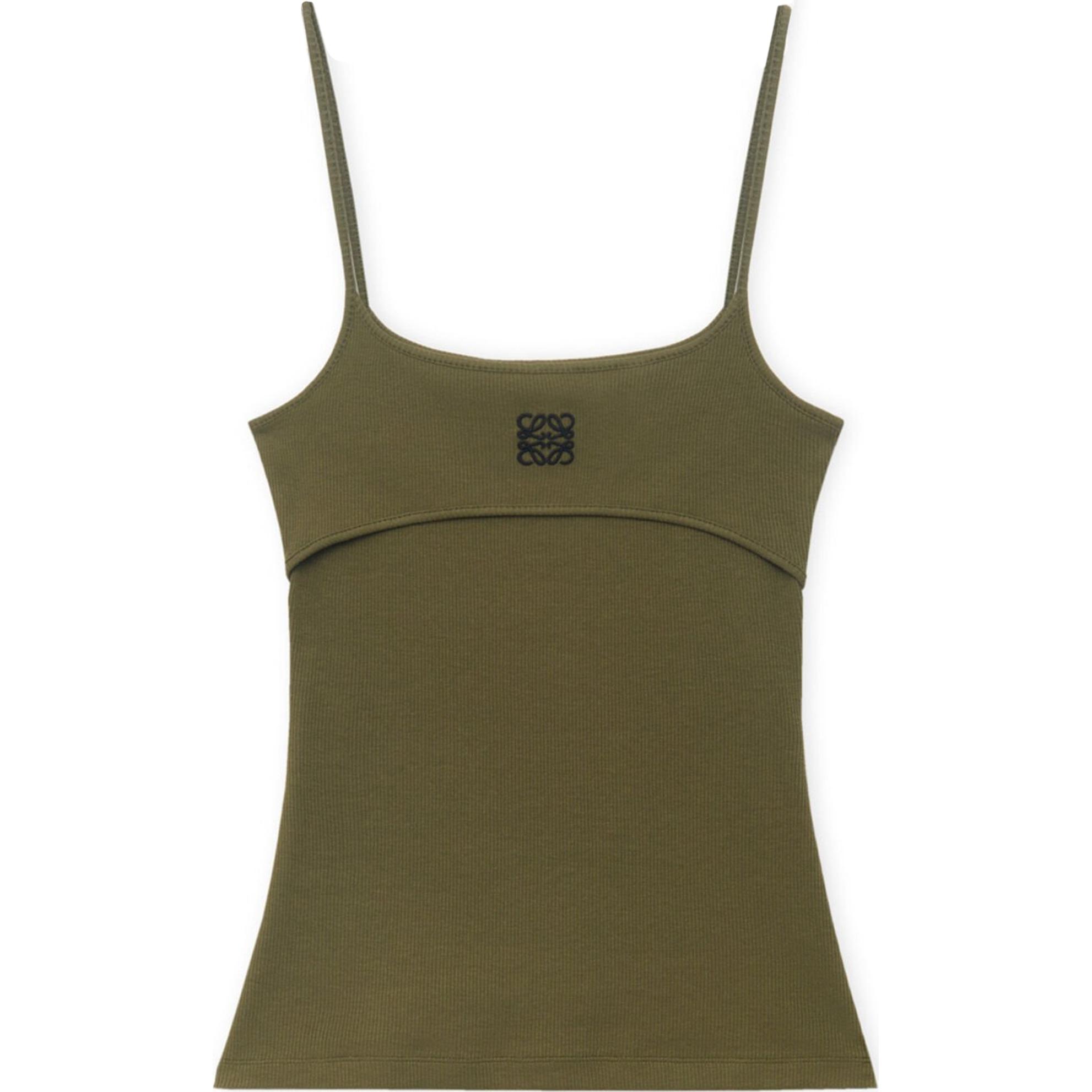 (Women) LOEWE  Slim Fit Logo Embroidered Tank Top Olive Green. S359Y23X99-4160