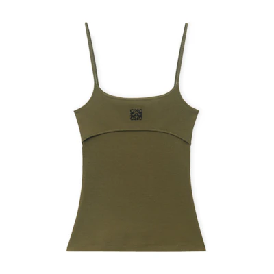 (Women) LOEWE Slim Fit Logo Embroidered Tank Top Olive Green. S359Y23X99-4160