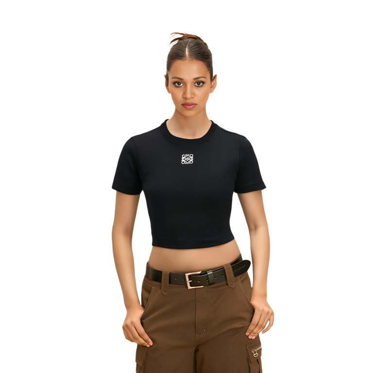Lookbook (W) Camiseta Negra de Manga Corta Slim Fit con Cuello Redondo LOEWE. S359Y23X87-1100