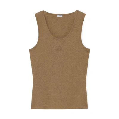 (Women) LOEWE Solid Color Logo Embroidered Crewneck Vest - Taupe Gray. S359Y23X54-8029