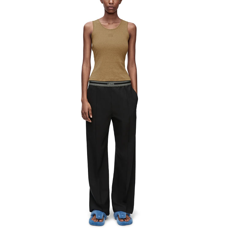 Lookbook (W) LOEWE Chaleco sin mangas color sólido con logo bordado - Gris topo. S359Y23X54-8029