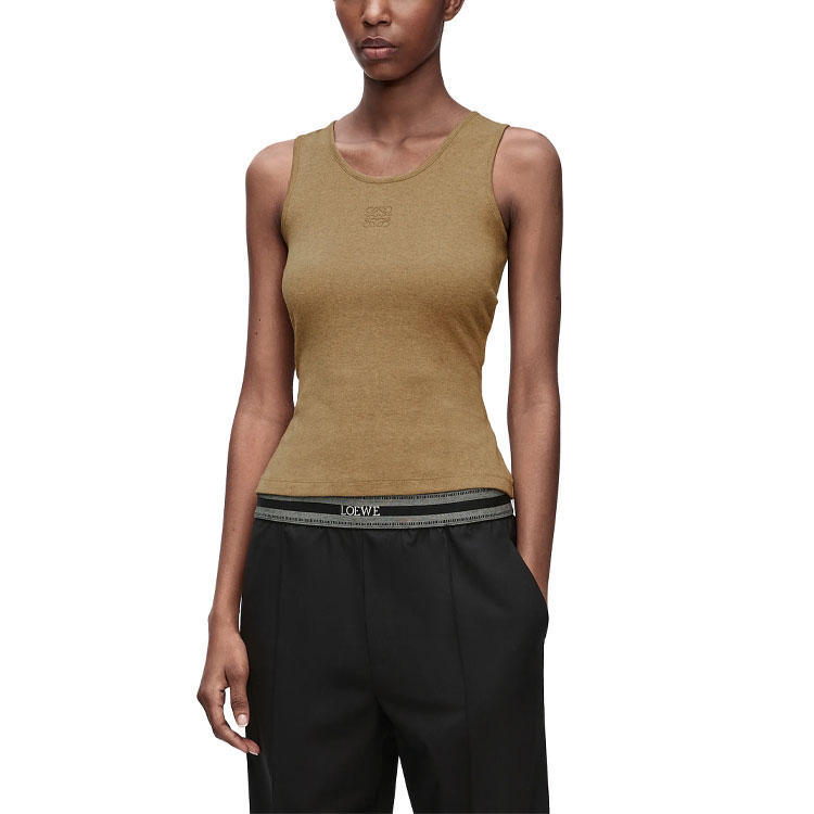 Purchase (W) LOEWE Chaleco sin mangas color sólido con logo bordado - Gris topo. S359Y23X54-8029