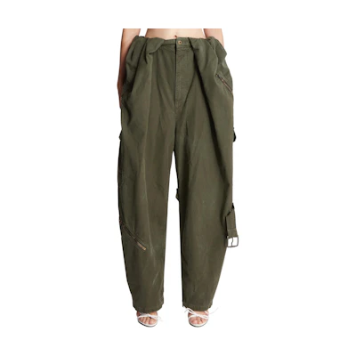 (Women) LOEWE Solid Color Mid-Rise Loose Cargo Pants Green. S540Y11X87-4720