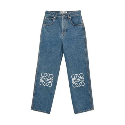 (Women) LOEWE Straight-Leg Jeans with Logo Print Mid-Waist Blue. S359Y11X90-5475