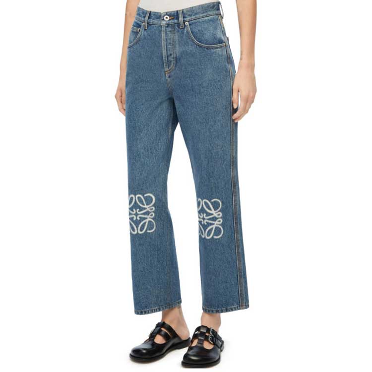 Shop (W) ロエベ ロゴプリント入りストレートデニム ジーンズ ミッドウエスト ブルー S359Y11X90-5475