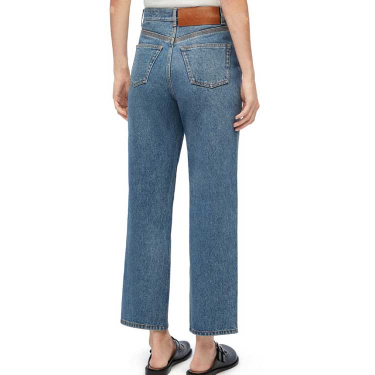 Purchase (W) ロエベ ロゴプリント入りストレートデニム ジーンズ ミッドウエスト ブルー S359Y11X90-5475