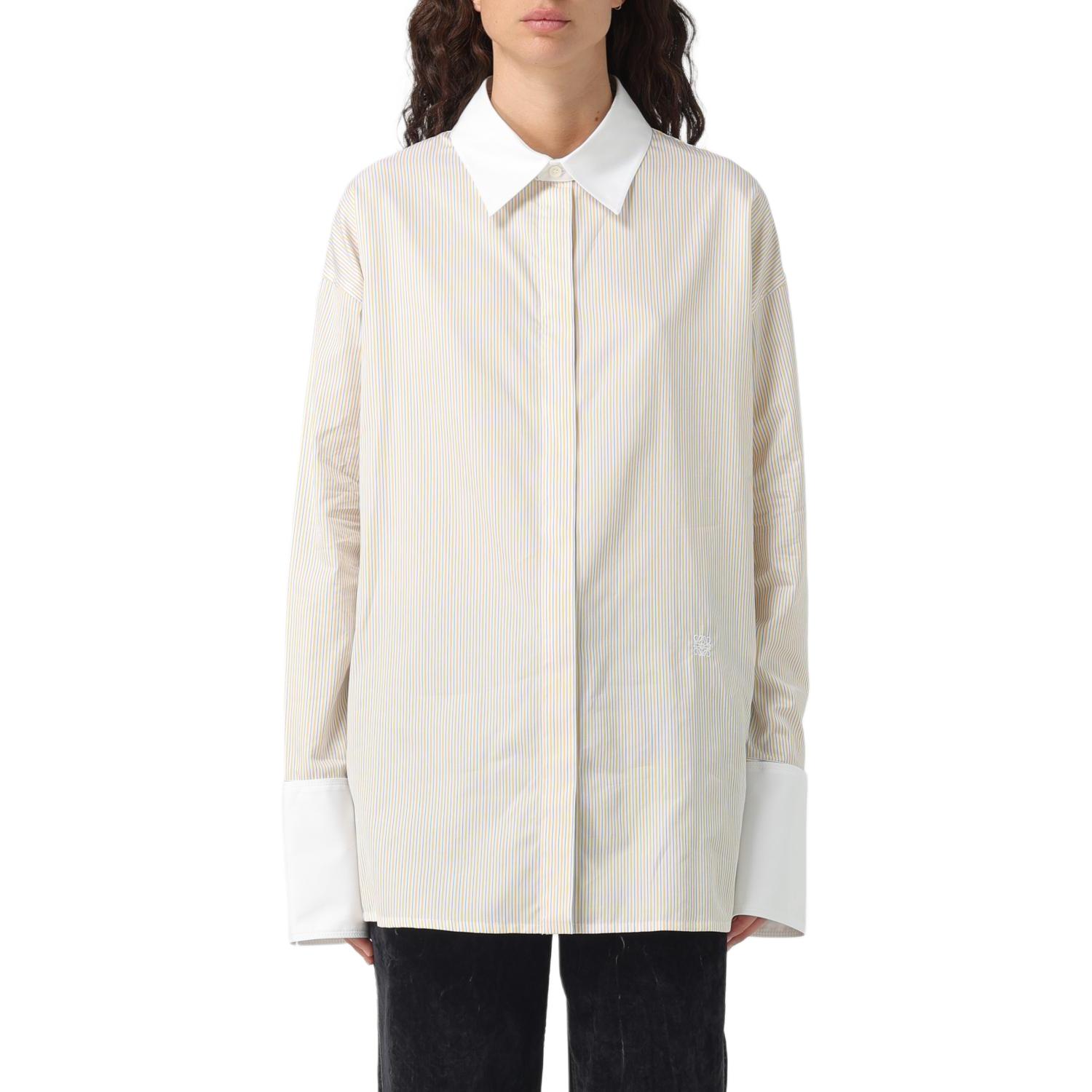 (Women) LOEWE  Striped Button-Up Long-Sleeve Shirt Light Yellow. S359Y05X-90CO