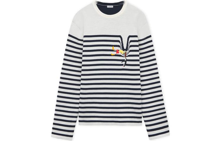 (Women) LOEWE  Striped Crewneck Sweater Blue White Casual Pullover. S359Y14KEI-4933