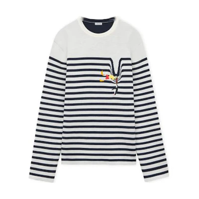 (Women) LOEWE Striped Crewneck Sweater Blue White Casual Pullover. S359Y14KEI-4933
