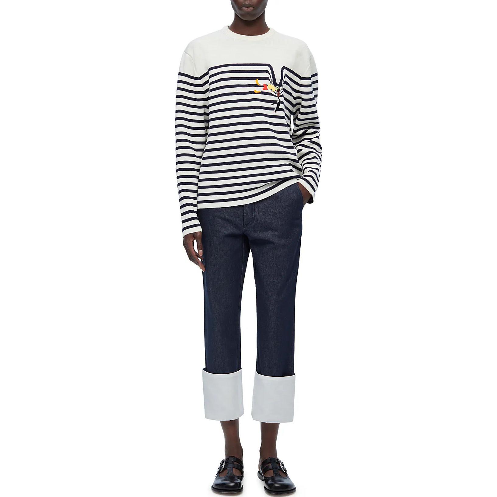 Lookbook (W) LOEWE Sweater Crewneck Garis Biru Putih Kasual Pullover. S359Y14KEI-4933