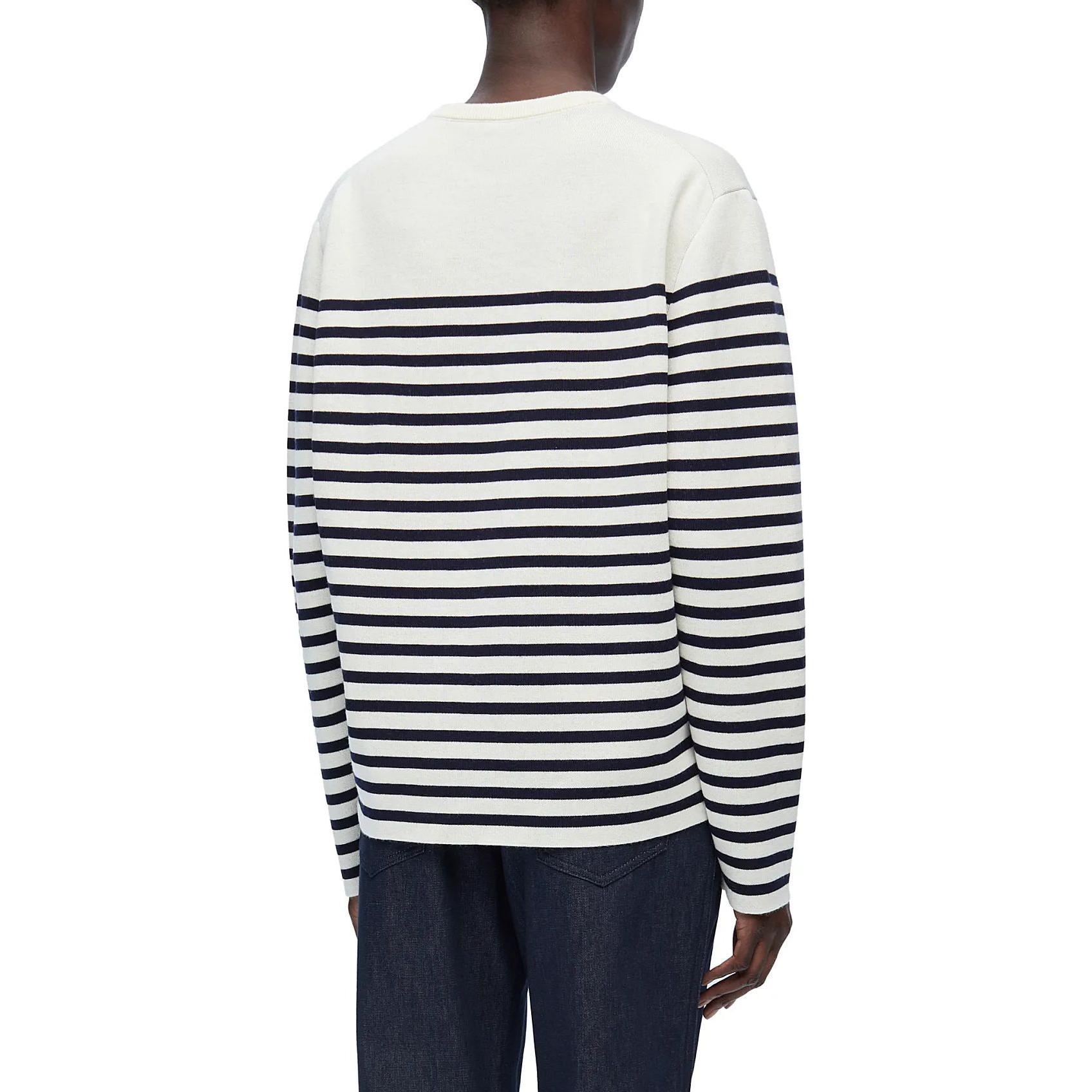 Shop (W) LOEWE Sweater Crewneck Garis Biru Putih Kasual Pullover. S359Y14KEI-4933