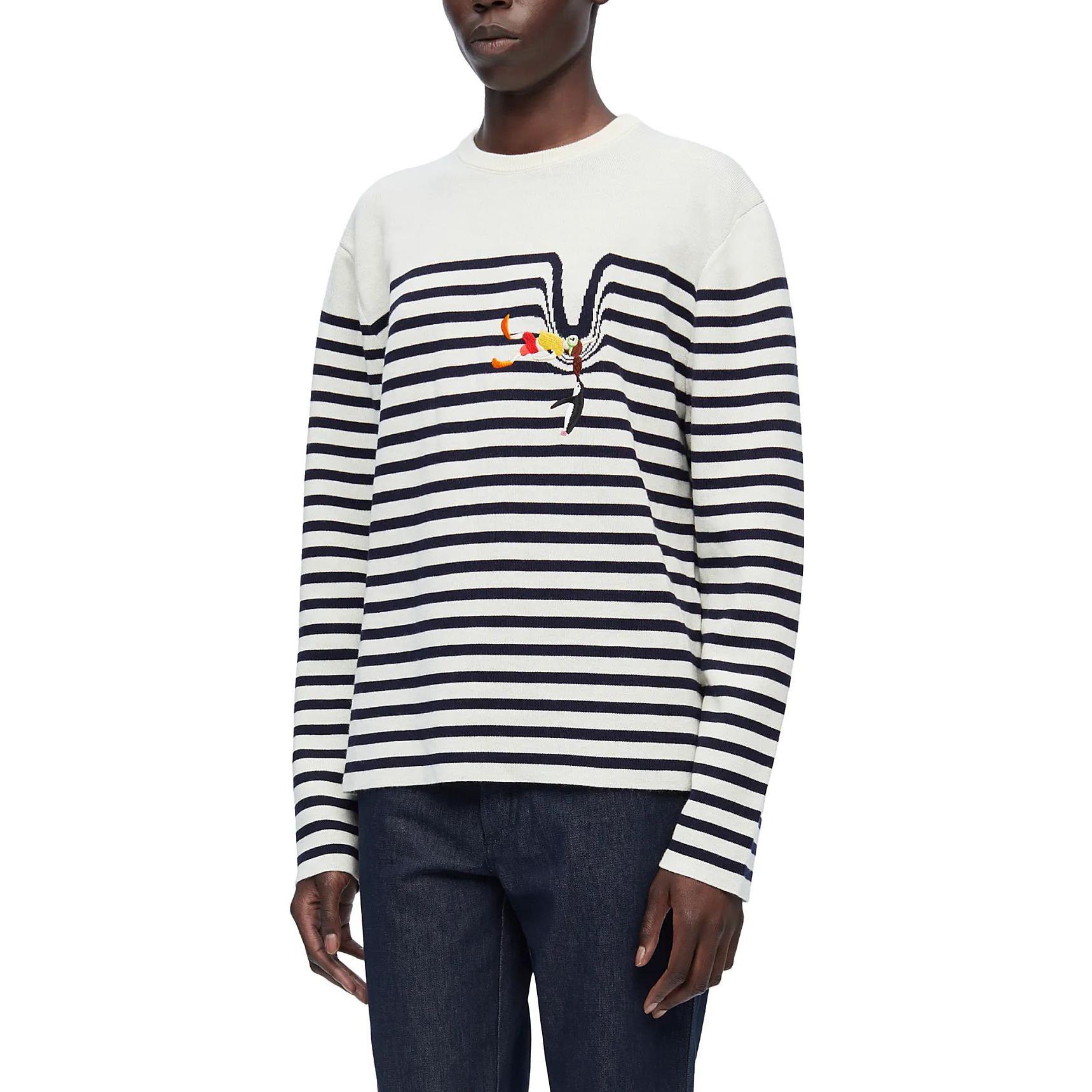Purchase (W) LOEWE Sweater Crewneck Garis Biru Putih Kasual Pullover. S359Y14KEI-4933