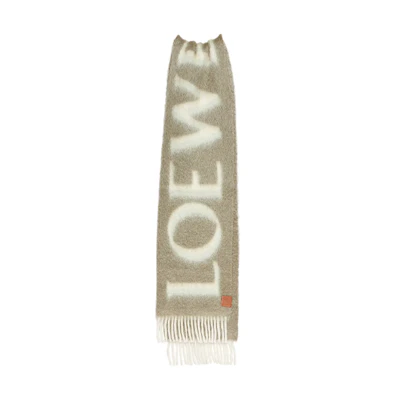 (Women) LOEWE Tassel Edge Printed Scarf in Khaki Green. F811257X03-4166