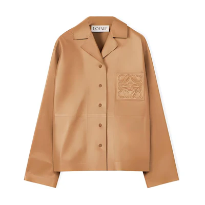 (Women) LOEWE Toffee Leather Shirt Jacket with Logo and Button Closure. S359Y31L03-5542