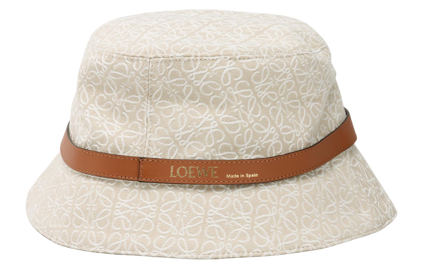 (Women) LOEWE  White Cotton Bucket Hat with Embossed Logo Leather Strap. K820HB1X41-2614
