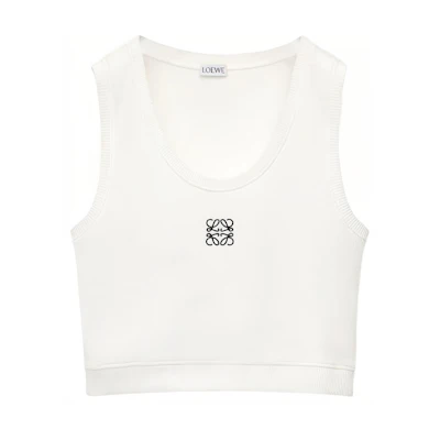 (Women) LOEWE White Logo Print Cropped Tank Top. S359Y23X85-2100