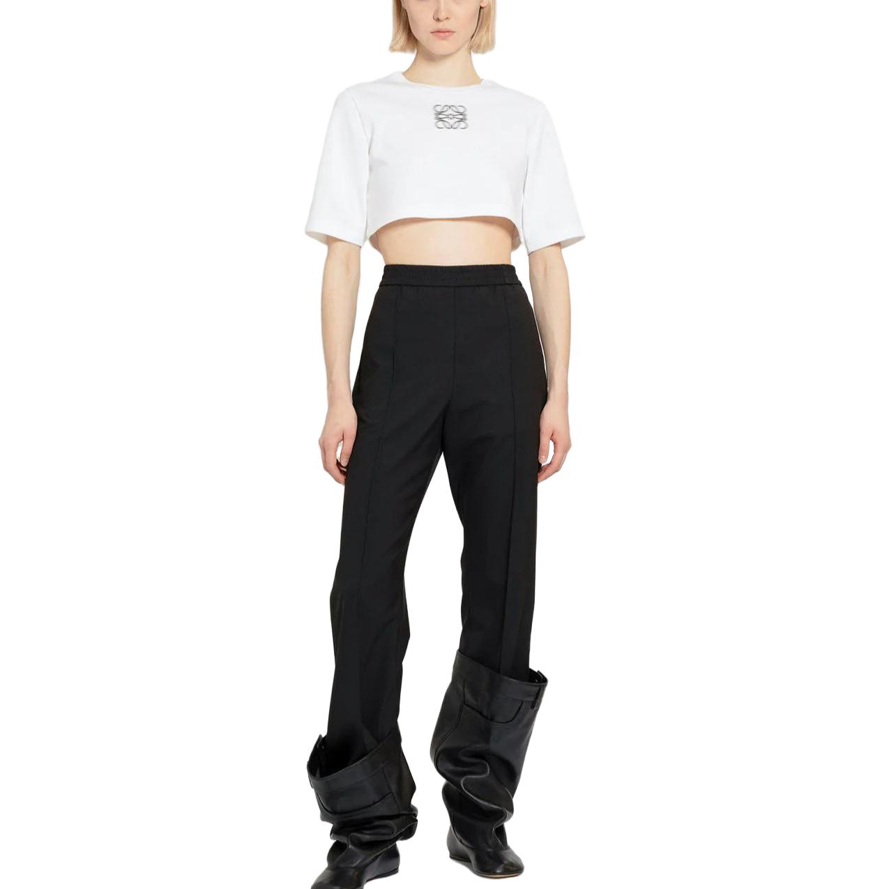 Shop (W) LOEWE 白色短袖Logo印花圓領短版T恤。 S540Y22X43-2100