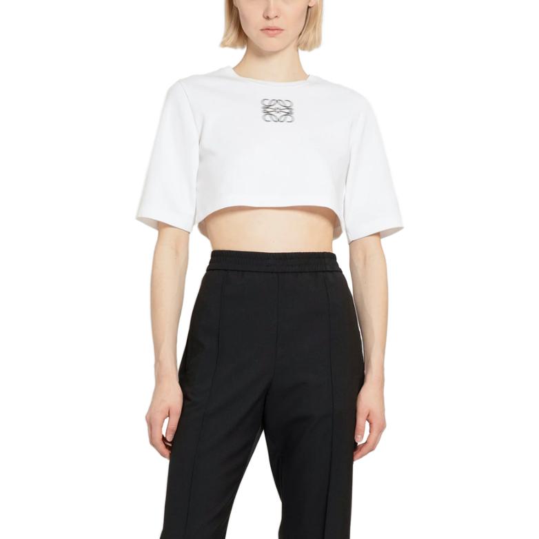 Sizing (W) LOEWE 白色短袖Logo印花圓領短版T恤。 S540Y22X43-2100